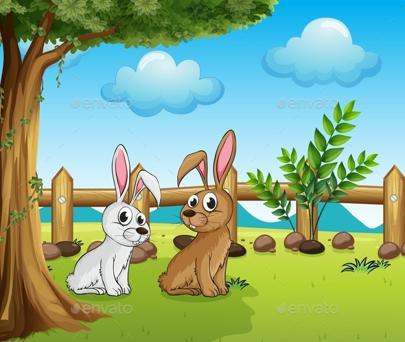 GraphicRiver Two Bunnies inside the Fence 9539105 GraphicRiver Two Bunnies inside the Fence 9539105