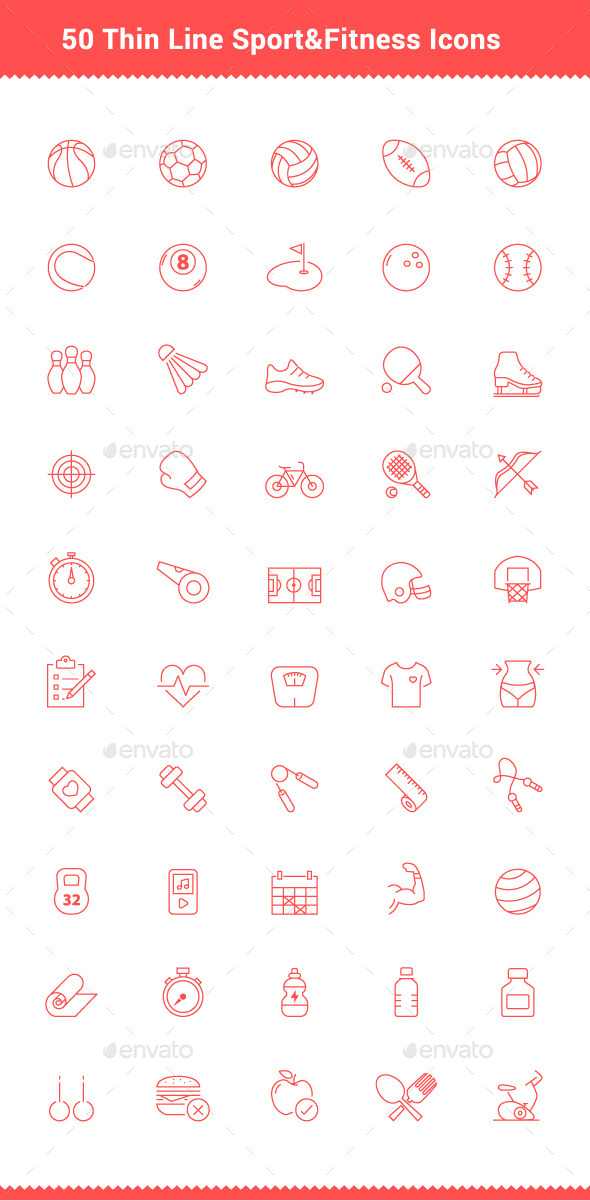GraphicRiver 50 Thin Line Stroke Sport and Fitness Icons 9539594 GraphicRiver 50 Thin Line Stroke Sport and Fitness Icons 9539594