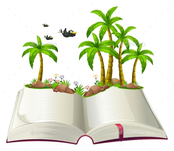 GraphicRiver An Open Book with Coconut Trees and Birds 9539937 GraphicRiver An Open Book with Coconut Trees and Birds 9539937