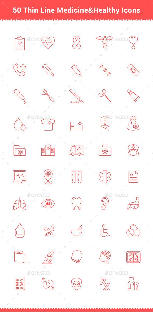 GraphicRiver 50 Thin Line Stroke Medicine and Healthy Icons 9541430 GraphicRiver 50 Thin Line Stroke Medicine and Healthy Icons 9541430