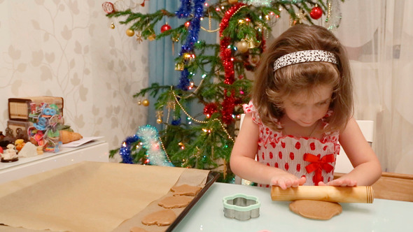 Little Girl Baking Christmas Cookies Little Girl Baking Christmas Cookies