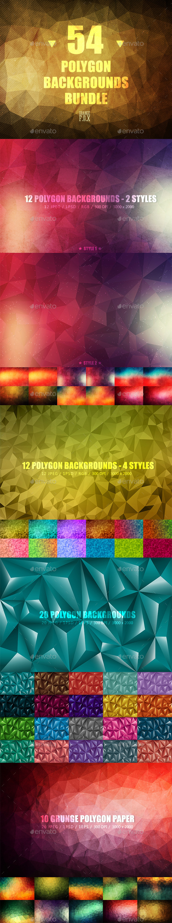 54 Polygon Backgrounds Bundle