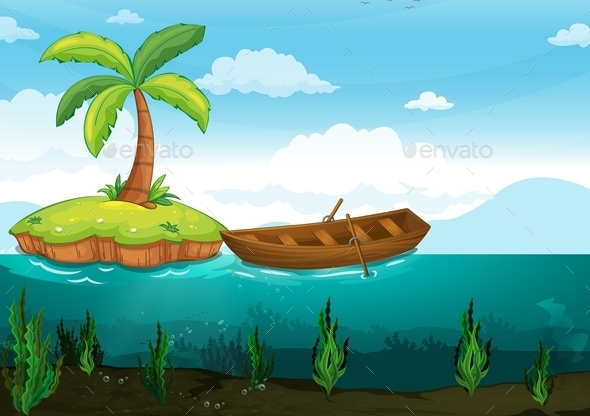 GraphicRiver Plam Tree and Rowboat 9552297 GraphicRiver Plam Tree and Rowboat 9552297