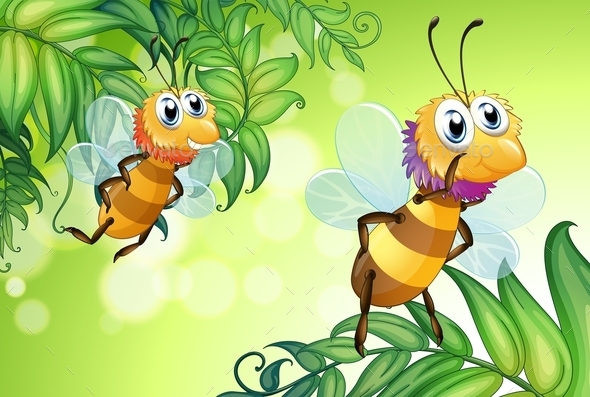 GraphicRiver Two Bees Flying with Many Leaves 9552966 GraphicRiver Two Bees Flying with Many Leaves 9552966