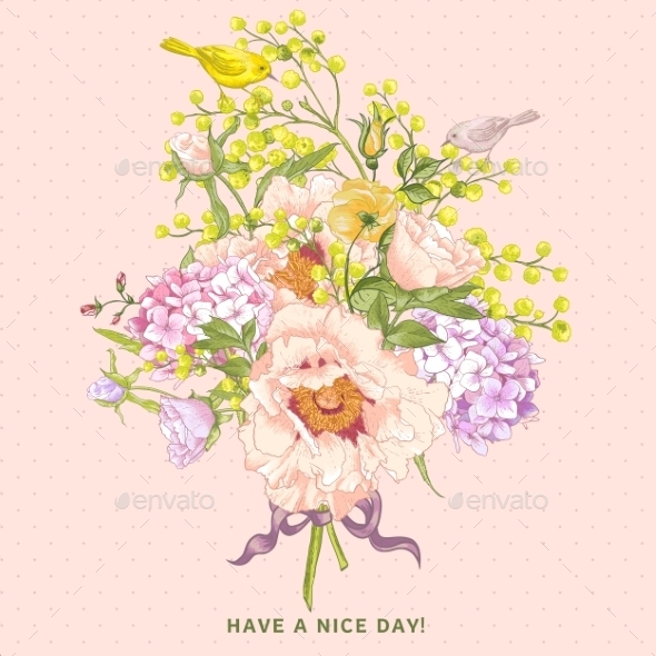 GraphicRiver Spring Floral Bouquet with Birds Greeting Card 9555047 GraphicRiver Spring Floral Bouquet with Birds Greeting Card 9555047