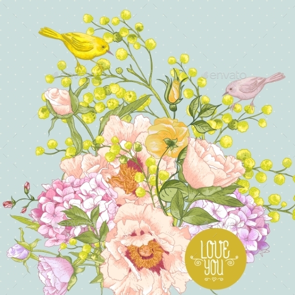 GraphicRiver Spring Floral Bouquet with Birds Greeting Card 9555069 GraphicRiver Spring Floral Bouquet with Birds Greeting Card 9555069