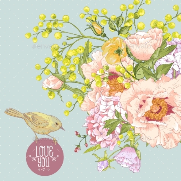 GraphicRiver Spring Floral Bouquet with Birds Greeting Card 9555084 GraphicRiver Spring Floral Bouquet with Birds Greeting Card 9555084