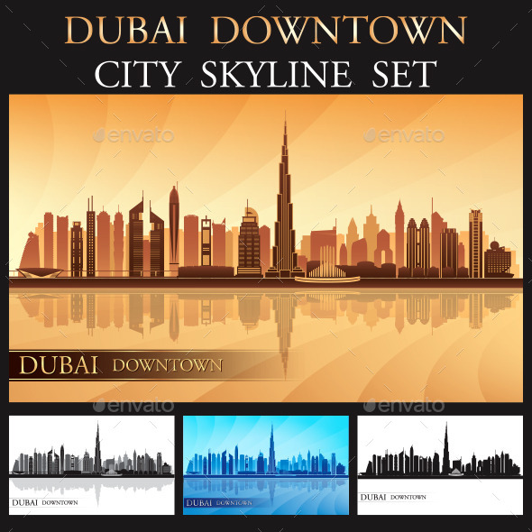 Dubai Downtown Skyline Silhouettes Set (Buildings)