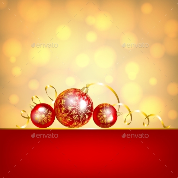 Red Baubles on Golden Background (Christmas)