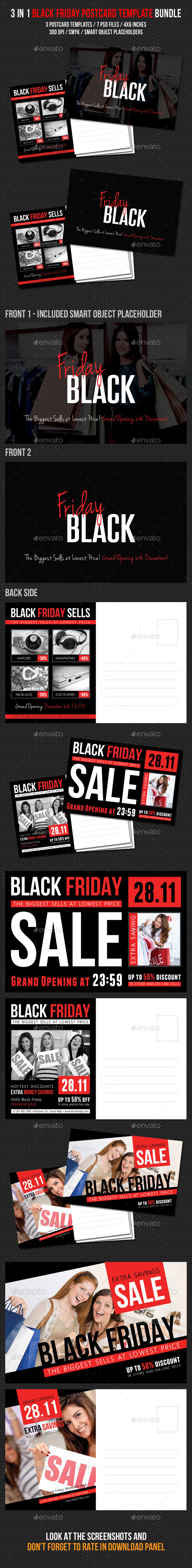 3 in 1 Black Friday Postcard Template Bundle (Cards & Invites)