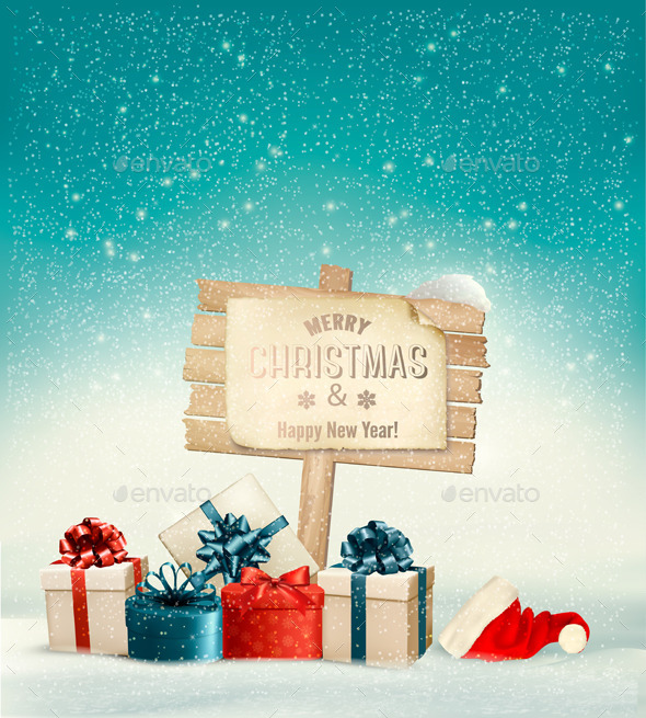 GraphicRiver Winter Christmas with a Sign Gift Boxes 9559660 GraphicRiver Winter Christmas with a Sign Gift Boxes 9559660