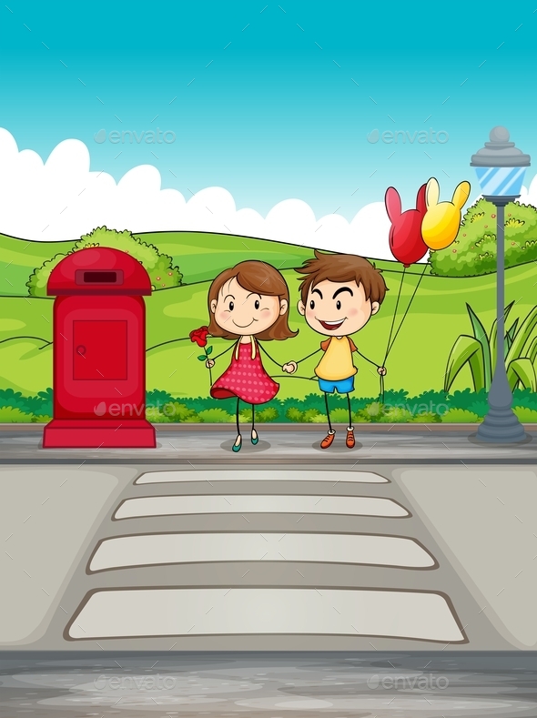 A Girl and a Boy Crossing the Street A Girl and a Boy Crossing the Street