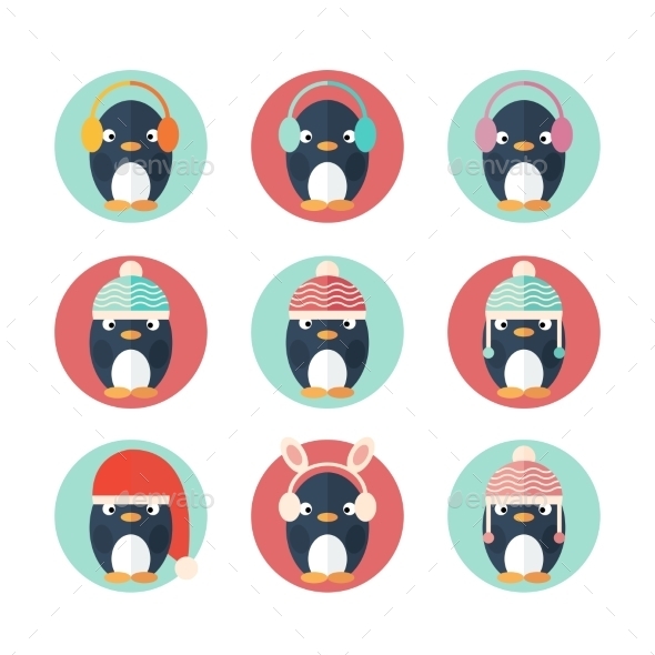 GraphicRiver Penguins Icons Set in Flat Design 9562836 GraphicRiver Penguins Icons Set in Flat Design 9562836