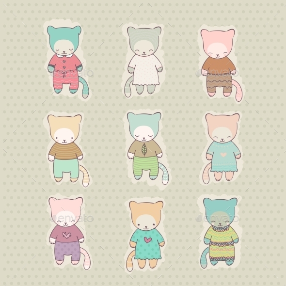 GraphicRiver Set of Cartoon Cats Dressed 9562862 GraphicRiver Set of Cartoon Cats Dressed 9562862
