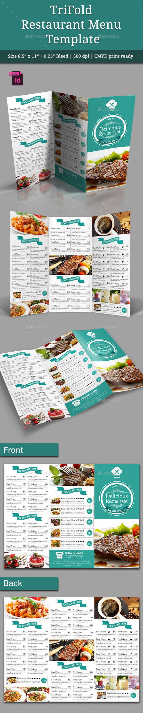 TriFold Restaurant Menu Template Vol. 4 (Food Menus)