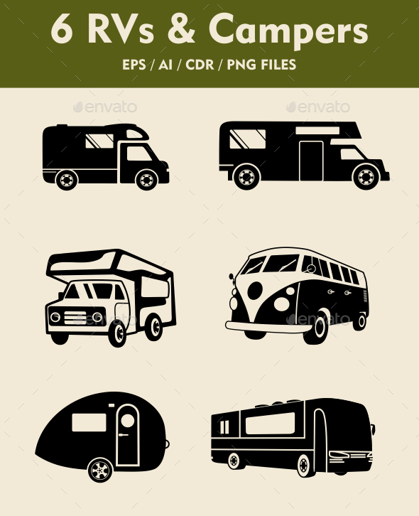 GraphicRiver 6 RV Camper Silhouettes 9536721 GraphicRiver 6 RV Camper Silhouettes 9536721