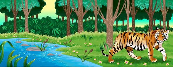 GraphicRiver Green Forest with a Tiger 9572920 GraphicRiver Green Forest with a Tiger 9572920
