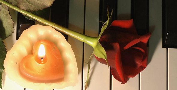 Rose and Candle on Piano Keys Rose and Candle on Piano Keys