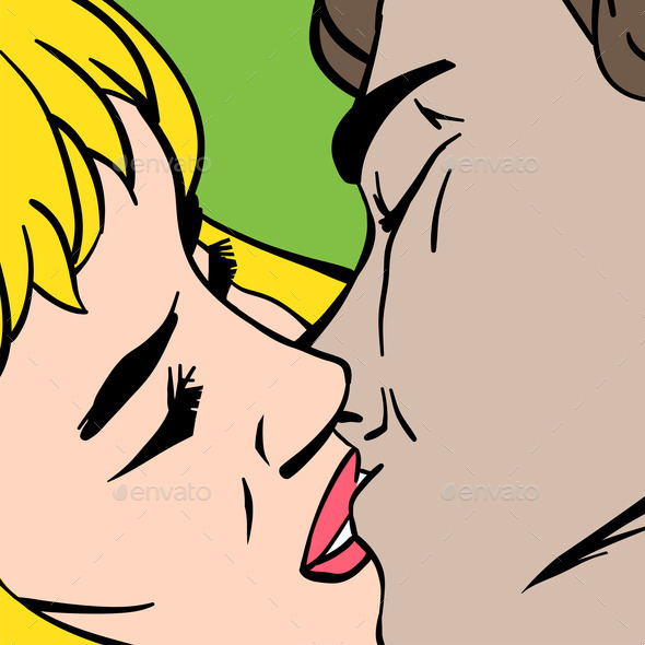 Kiss. Closeup. Illustration in pop-art style, vector. (Misc) Photo Download