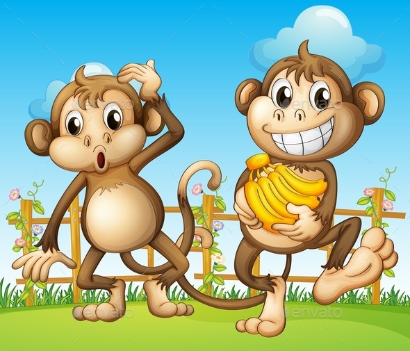GraphicRiver Two Monkeys with Bananas 9576253 GraphicRiver Two Monkeys with Bananas 9576253