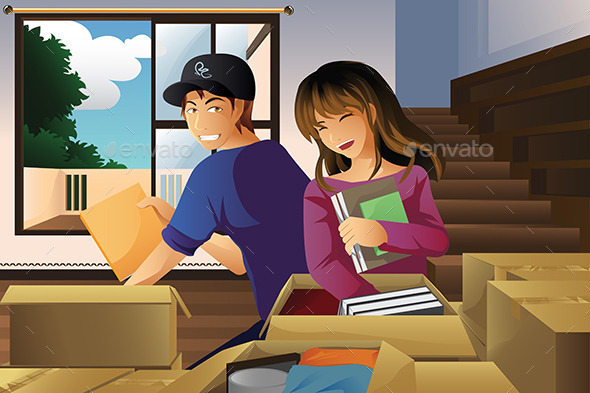 GraphicRiver Young Couple Unpacking Boxes 9579963 GraphicRiver Young Couple Unpacking Boxes 9579963