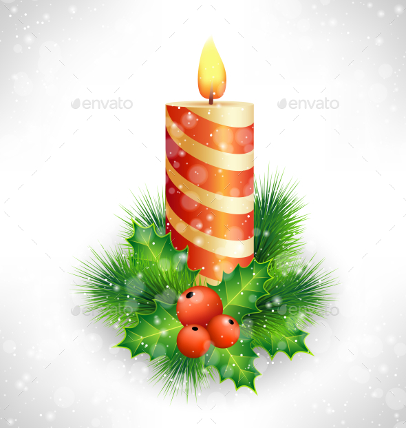 GraphicRiver Christmas Candle with Holly Pine 9584088 GraphicRiver Christmas Candle with Holly Pine 9584088