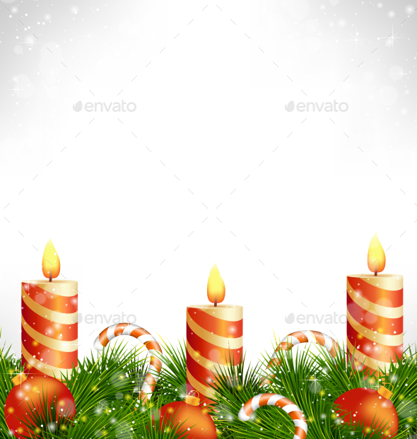 GraphicRiver Christmas Candles with Balls Candy Canes and Pine 9584101 GraphicRiver Christmas Candles with Balls Candy Canes and Pine 9584101