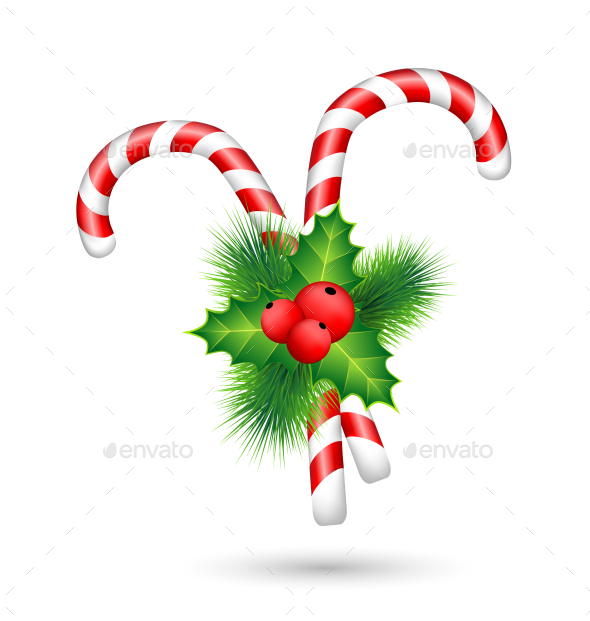 GraphicRiver Two Candy Canes with Holly 9584145 GraphicRiver Two Candy Canes with Holly 9584145