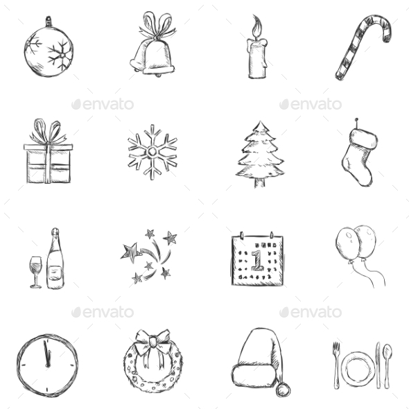 GraphicRiver Set of Sketch Christmas and New Year Icons 9586466 GraphicRiver Set of Sketch Christmas and New Year Icons 9586466
