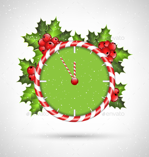 GraphicRiver Candy Cane Clock with Holly 9588335 GraphicRiver Candy Cane Clock with Holly 9588335