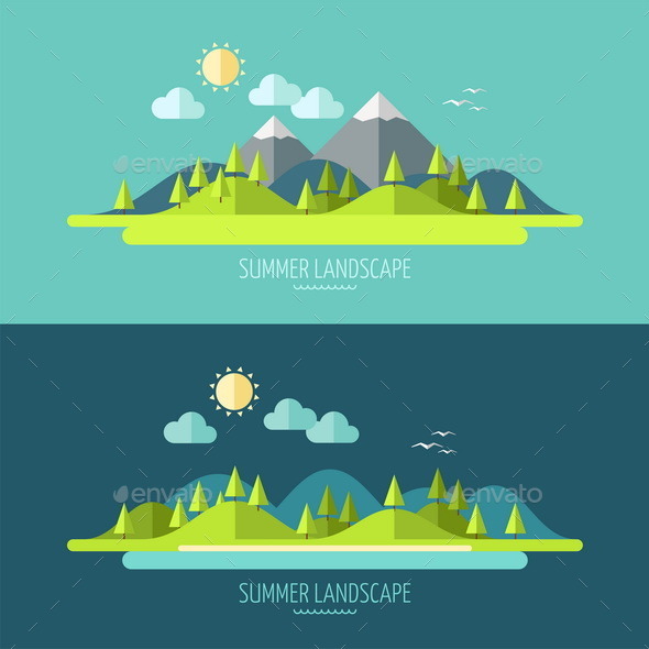 GraphicRiver Flat Design Nature Landscape 9594095 GraphicRiver Flat Design Nature Landscape 9594095