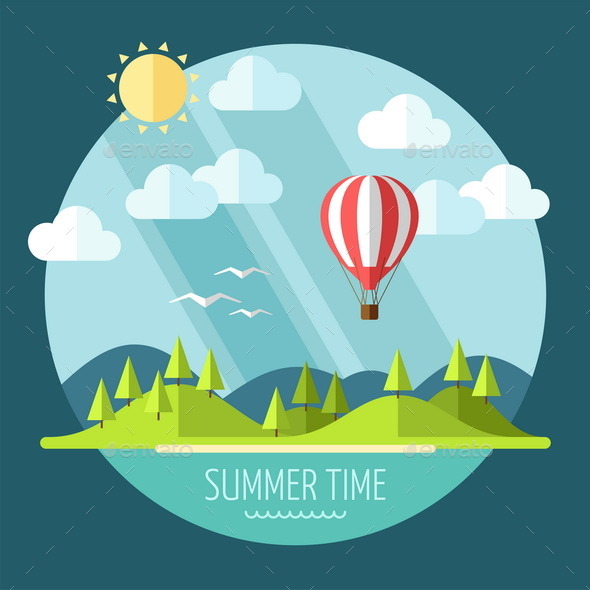 GraphicRiver Summer Landscape in Flat Style 9594167 GraphicRiver Summer Landscape in Flat Style 9594167