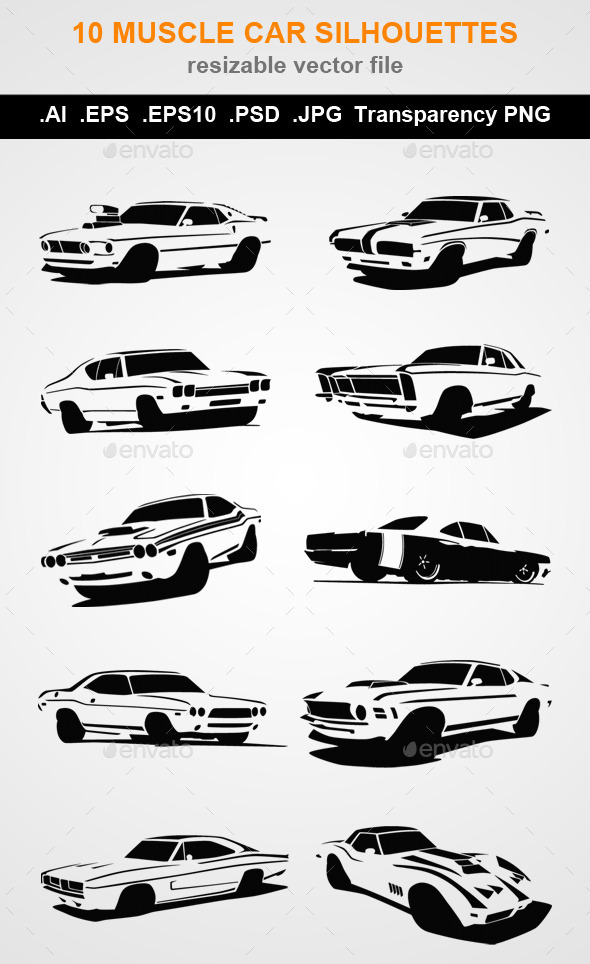 GraphicRiver 10 Muscle Car Silhouettes 9597693 GraphicRiver 10 Muscle Car Silhouettes 9597693