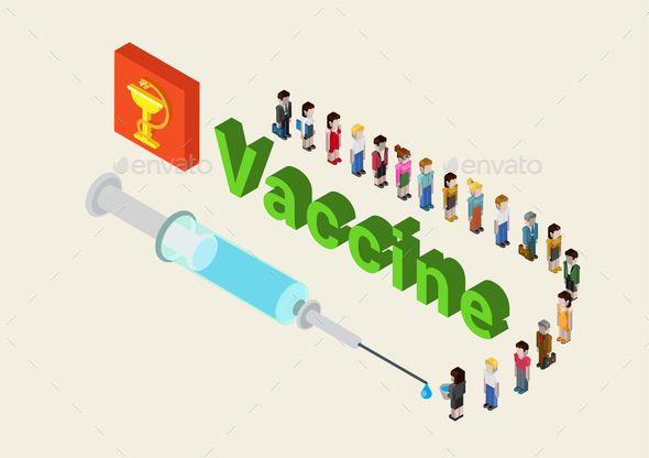Flat 3D Isometric Medical Vaccine Cure Flat 3D Isometric Medical Vaccine Cure