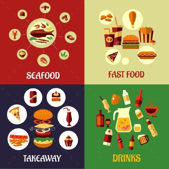 GraphicRiver Seafood Fast Food and Drinks Flat Concept 9602129 GraphicRiver Seafood Fast Food and Drinks Flat Concept 9602129