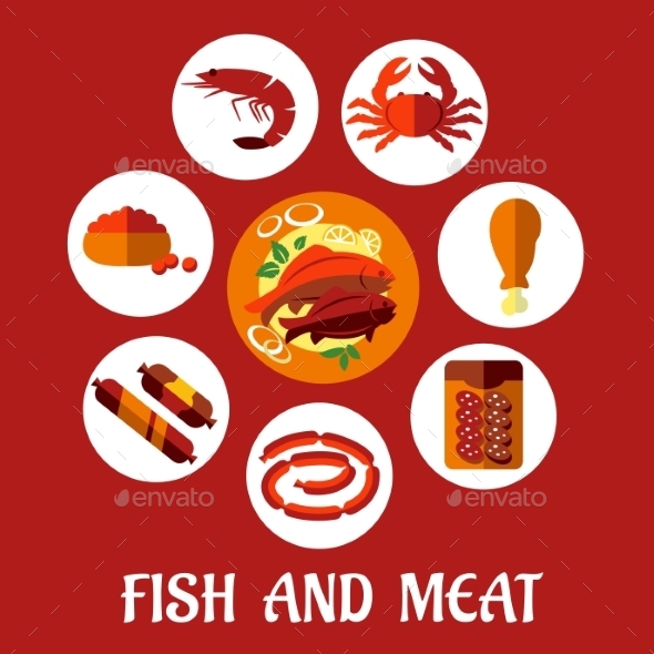 GraphicRiver Seafood and Mat Flat Icons 9602134 GraphicRiver Seafood and Mat Flat Icons 9602134