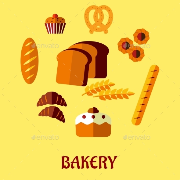 GraphicRiver Bakery Flat Icon Set on Yellow Background 9602198 GraphicRiver Bakery Flat Icon Set on Yellow Background 9602198