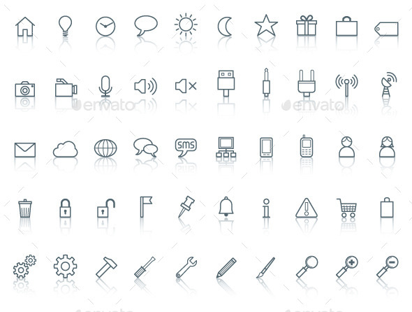 GraphicRiver Fifty icons Simple line with reflection 9604238 GraphicRiver Fifty icons Simple line with reflection 9604238