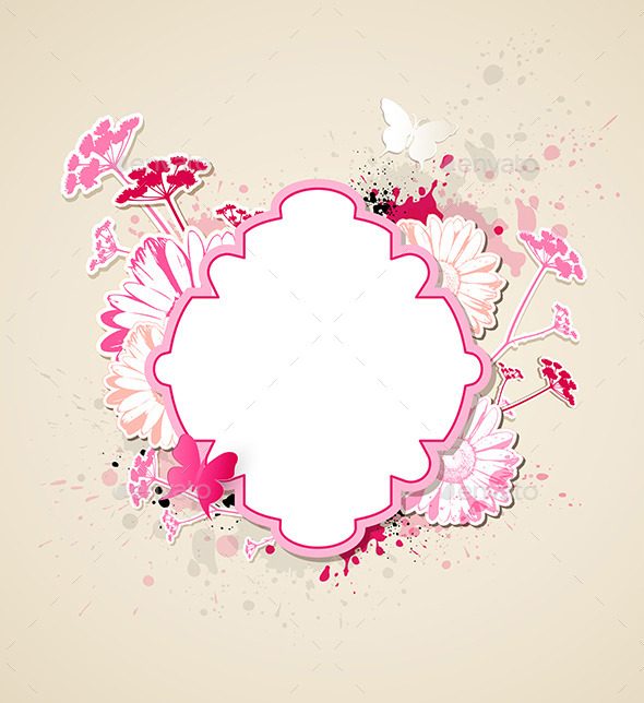 GraphicRiver Label with Pink Flowers and Butterflies 9606178 GraphicRiver Label with Pink Flowers and Butterflies 9606178
