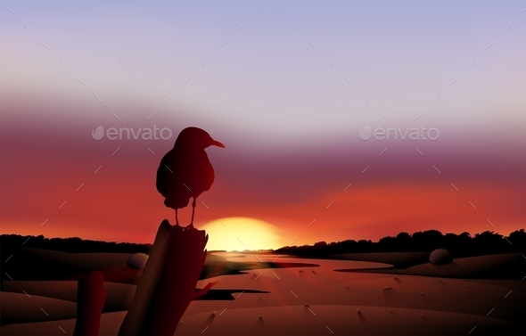 GraphicRiver Bird in a Sunset View of the Desert 9613489 GraphicRiver Bird in a Sunset View of the Desert 9613489