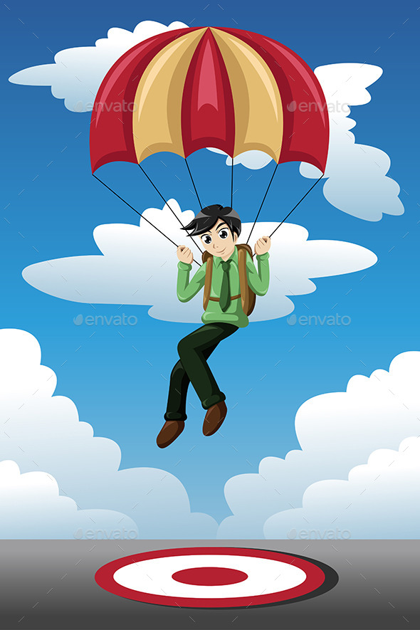 GraphicRiver Businessman with a Parachute Landing on a Target 9616196 GraphicRiver Businessman with a Parachute Landing on a Target 9616196