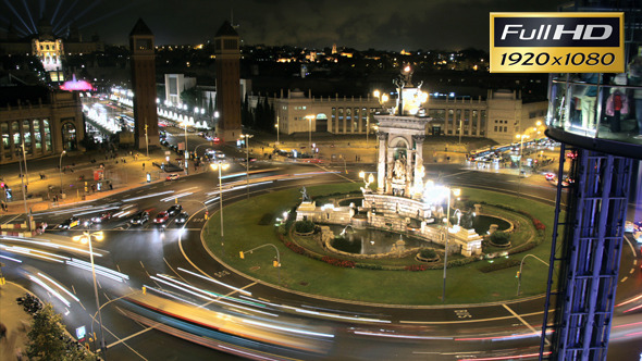 Fira de Barcelona Square Crowd at Night Fira de Barcelona Square Crowd at Night