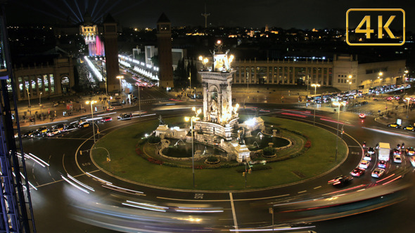 Barcelona City Square Life Traffic at Night 4k Barcelona City Square Life Traffic at Night 4k