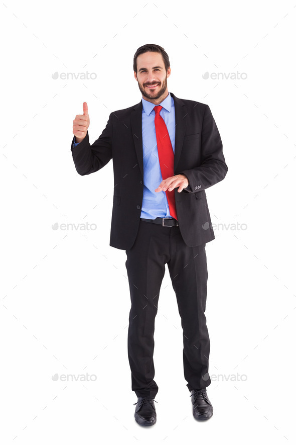 Smiling businessman giving thumbs up on white background (Misc) Photo Download