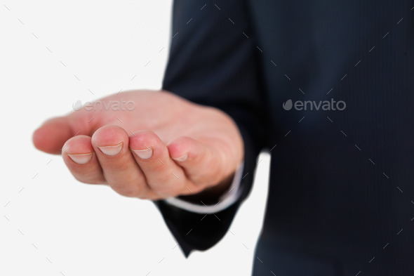 Close up of a businessman with hand out on white background (Misc) Photo Download