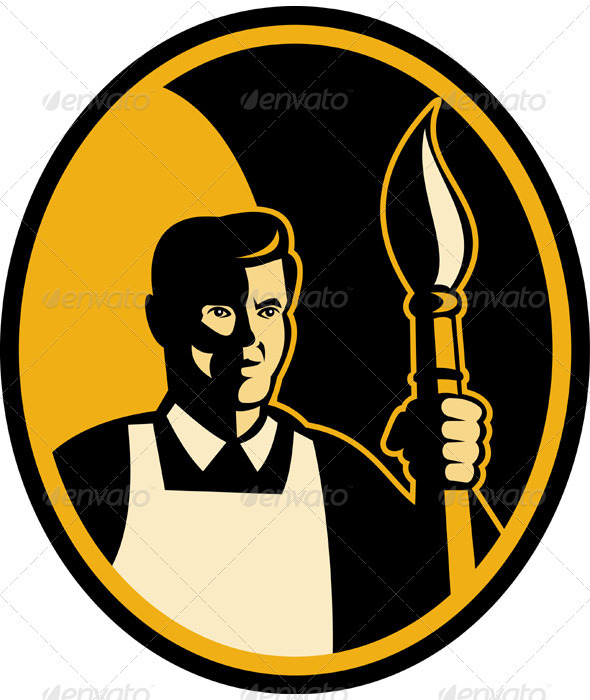 Male Artisit Worker With Paintbrush Male Artisit Worker With Paintbrush