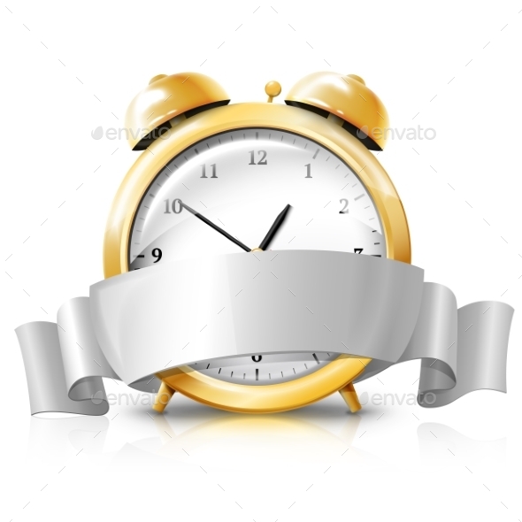 GraphicRiver Golden Alarm Clock with Silver Banner 9624669 GraphicRiver Golden Alarm Clock with Silver Banner 9624669