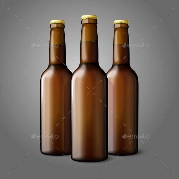 GraphicRiver Three Blank Brown Realistic Beer Bottles 9624697 GraphicRiver Three Blank Brown Realistic Beer Bottles 9624697