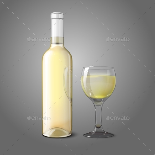 GraphicRiver Blank Realistic Bottle for White Wine with Glass 9624722 GraphicRiver Blank Realistic Bottle for White Wine with Glass 9624722