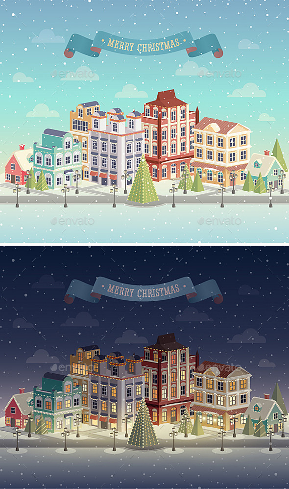 GraphicRiver Christmas Night and Day City 9625838 GraphicRiver Christmas Night and Day City 9625838